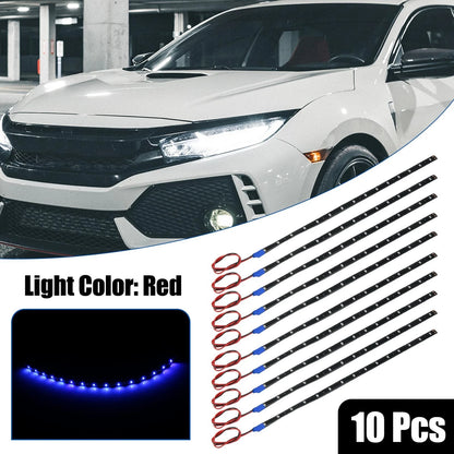 10pcs 30cm Interior LED Strip Light 12V Flexible for Cars/Motorcycles Blue Light