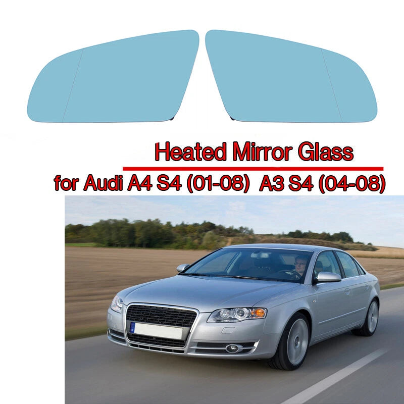 Heated Blue Glass Lens for Audi A3/S3 A4/S4 LH+RH Side Rear View Mirror (2000-2023)