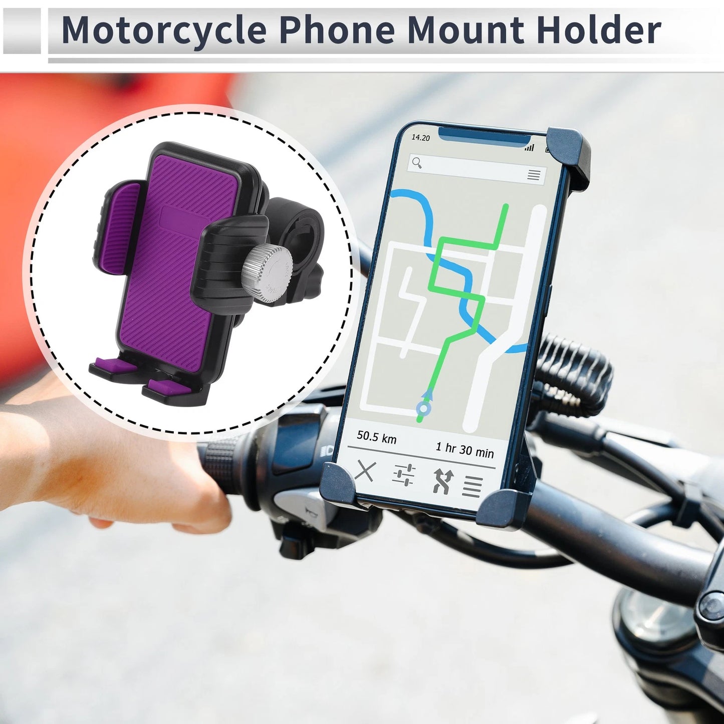 Phone Mount Holder 4.7-7.2 for Motorcycle Purple