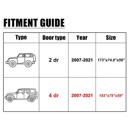 SUV Car Cover for Jeep Wrangler JK JL 4-Door (2007-2021) Sun Protection Navy Blue