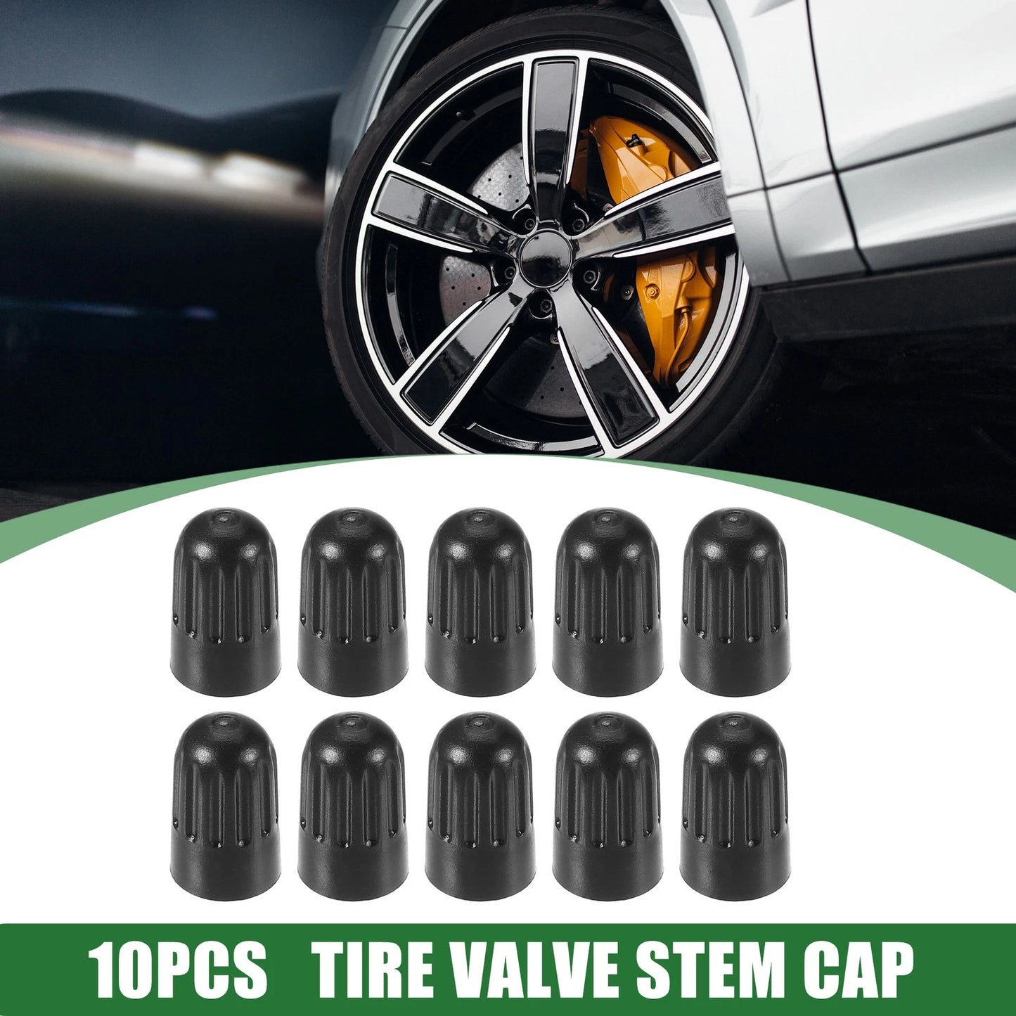 Tire Valve Stem Caps 10pcs for Car Motorcycles 17mm Plastic Black