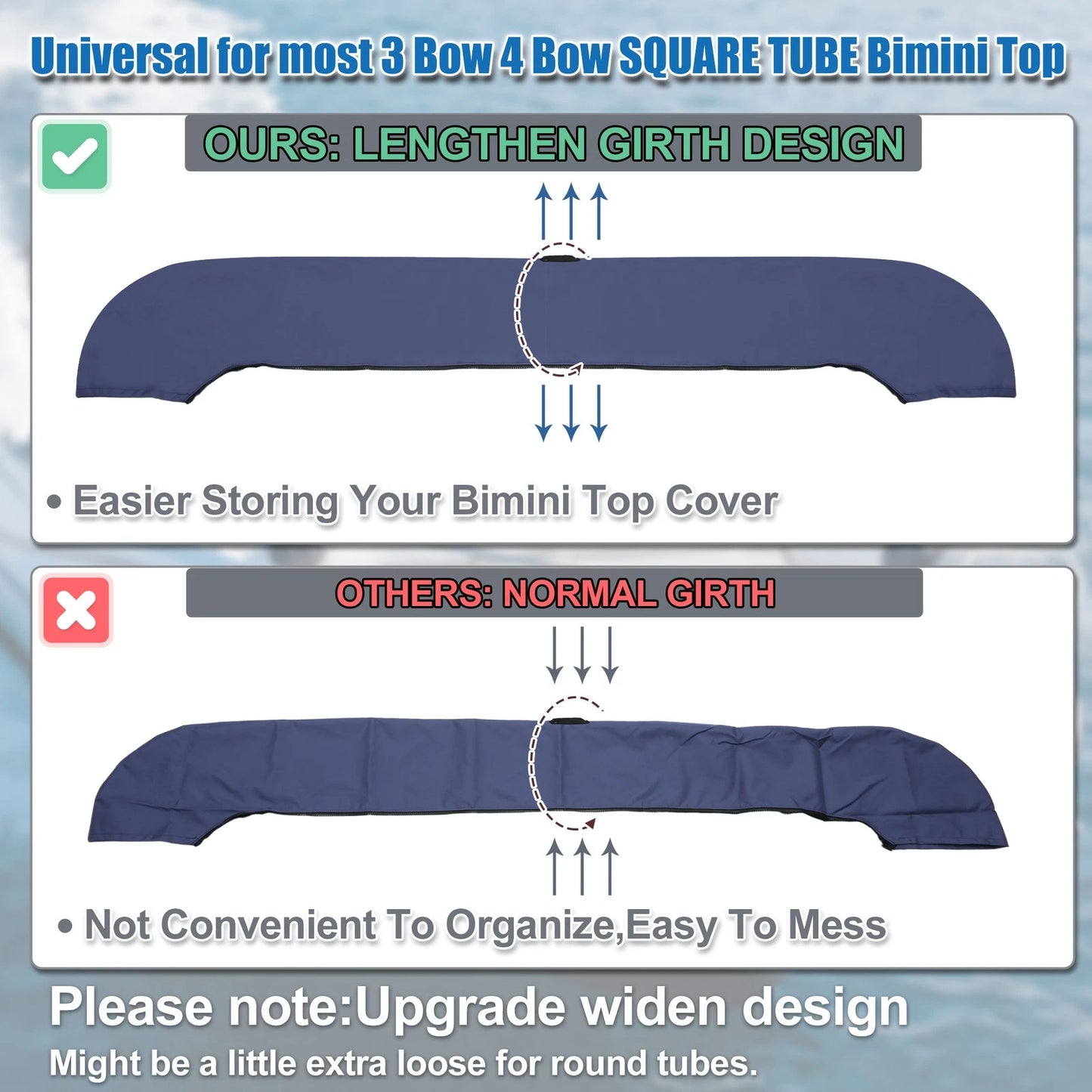 Square Tube Bimini Top Storage Boot with Light Hole 600D Polyester Waterproof
