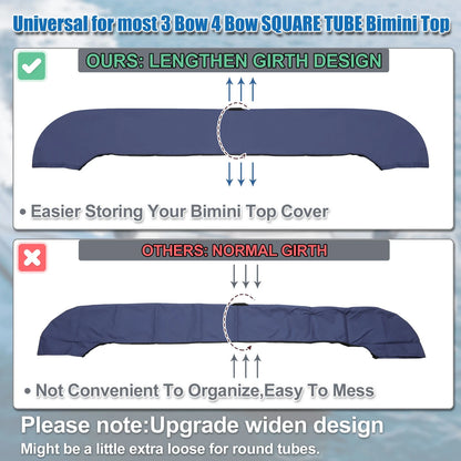 Square Tube Bimini Top Storage Boot with Light Hole 600D Polyester Waterproof