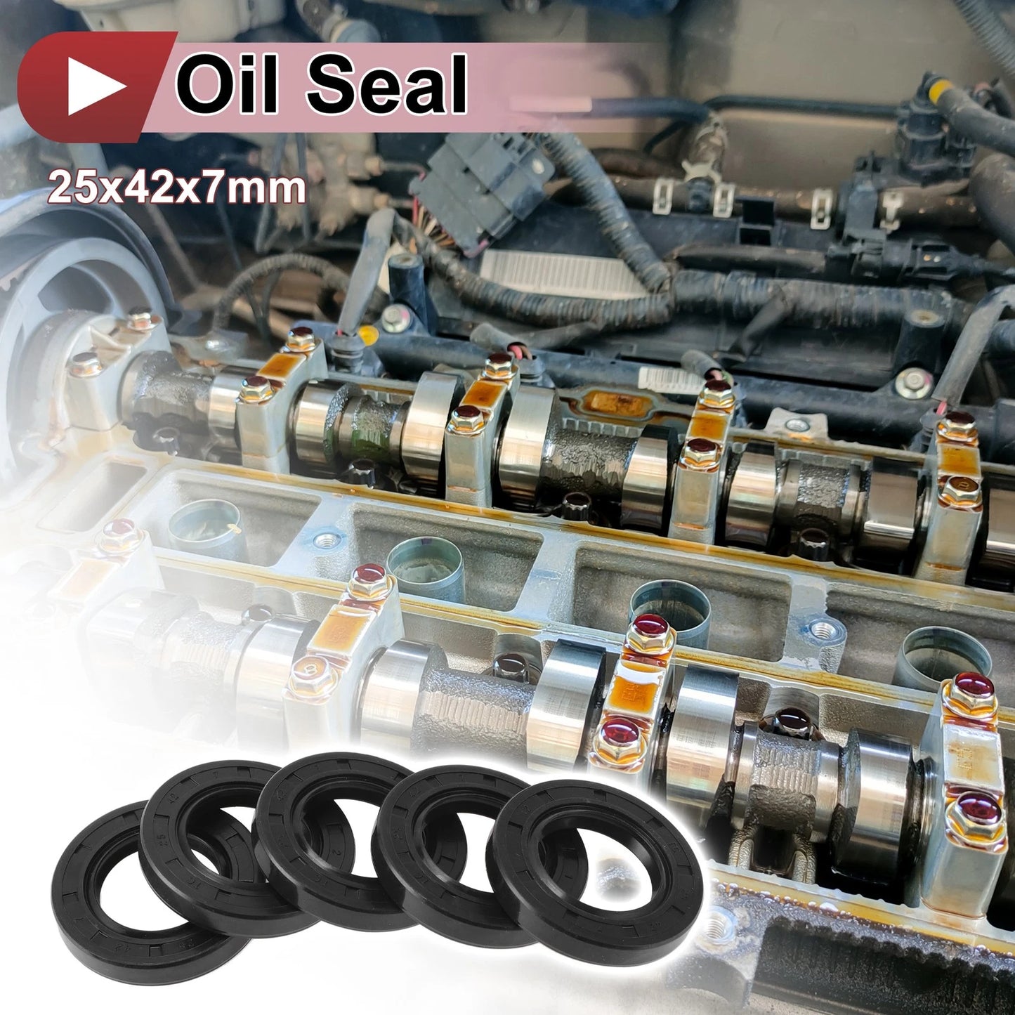 Rotary Shaft Seal 25x42x7mm Oil Seal Nitrile 70D Black 5 Pcs for Make Model