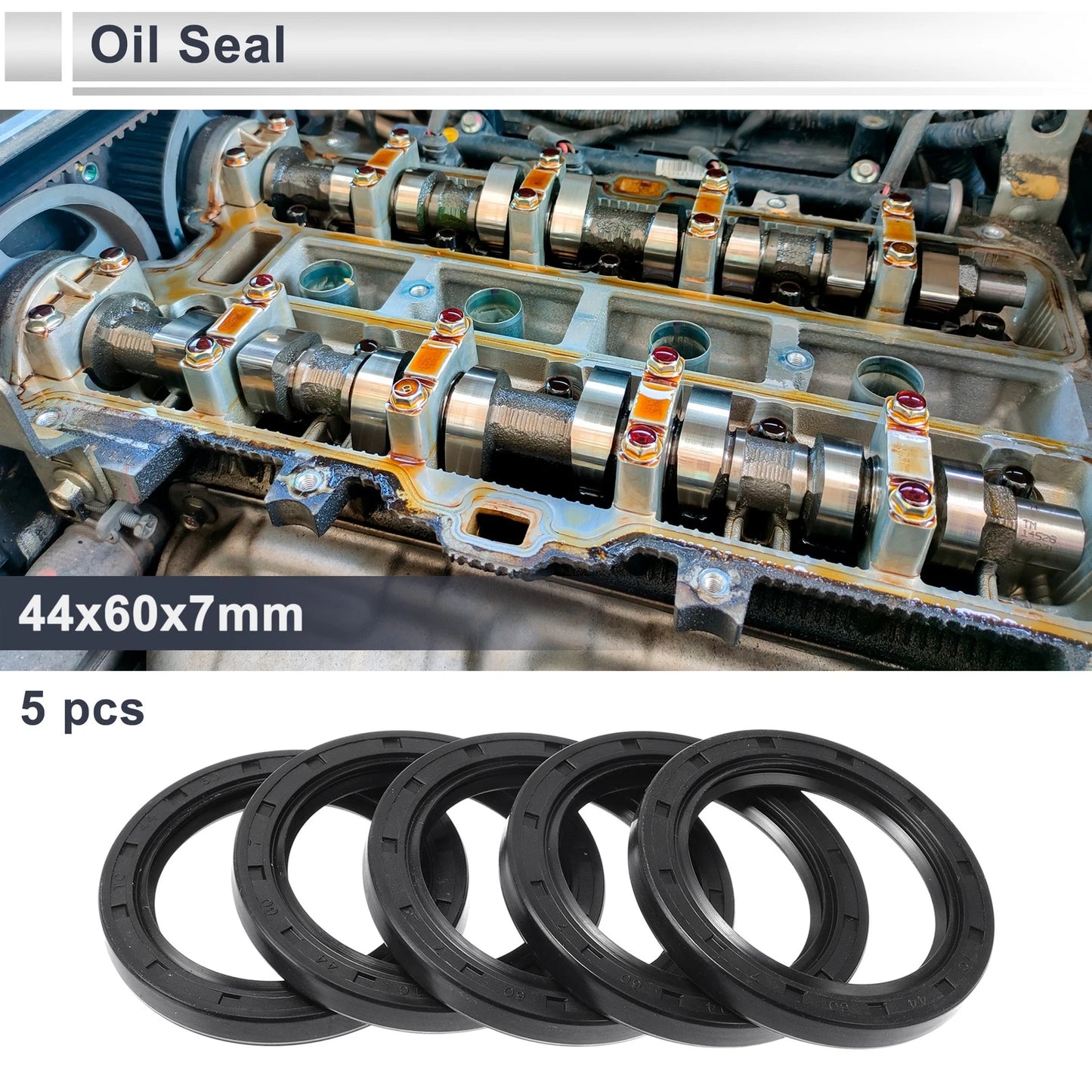 Oil Seal 44x60x7mm Black Rotary Shaft Seal Nitrile Rubber 5 Pcs
