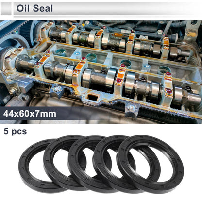 Oil Seal 44x60x7mm Black Rotary Shaft Seal Nitrile Rubber 5 Pcs