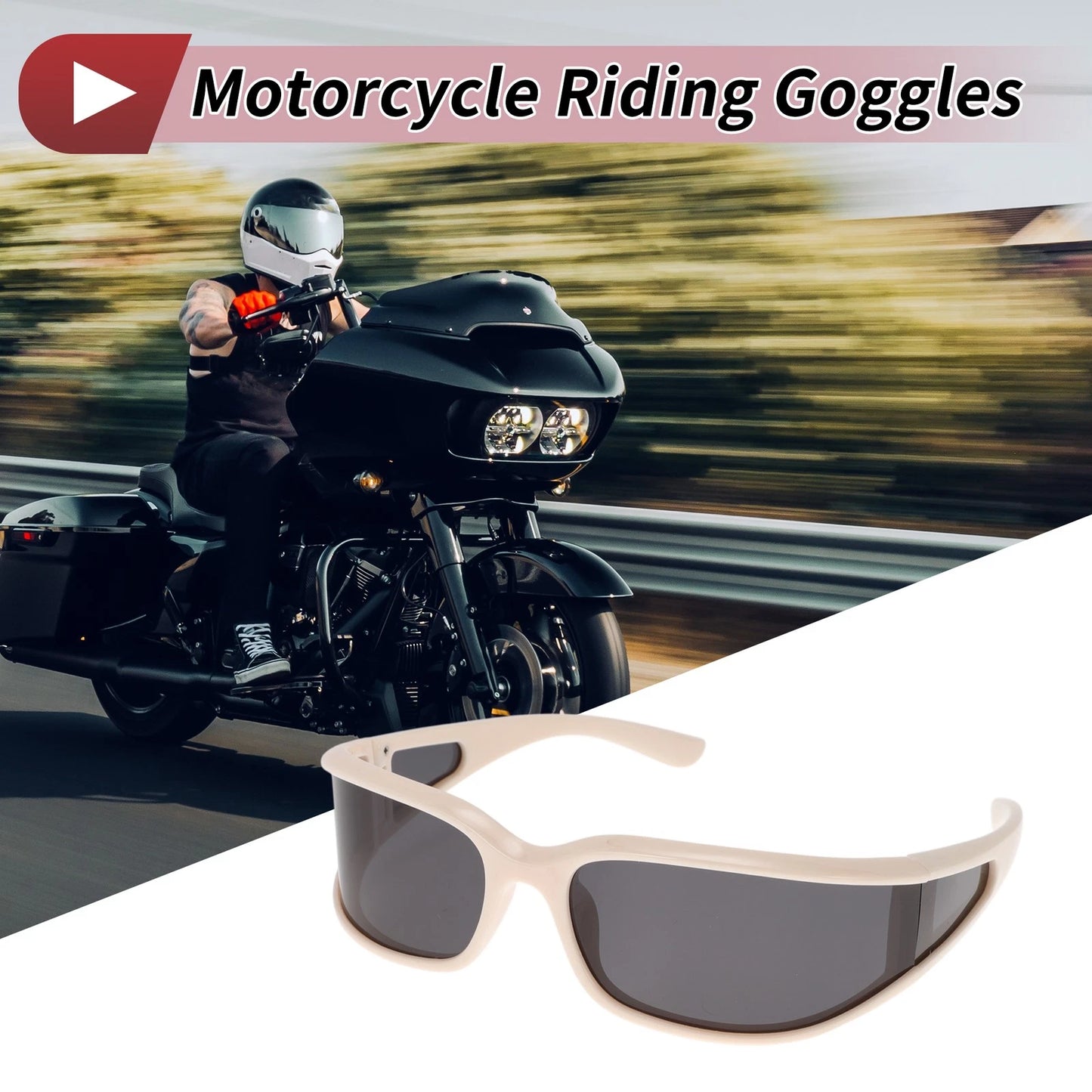 Motorcycle Riding Goggles Gray Lens Beige White Frame Tri-acetel Cellulose