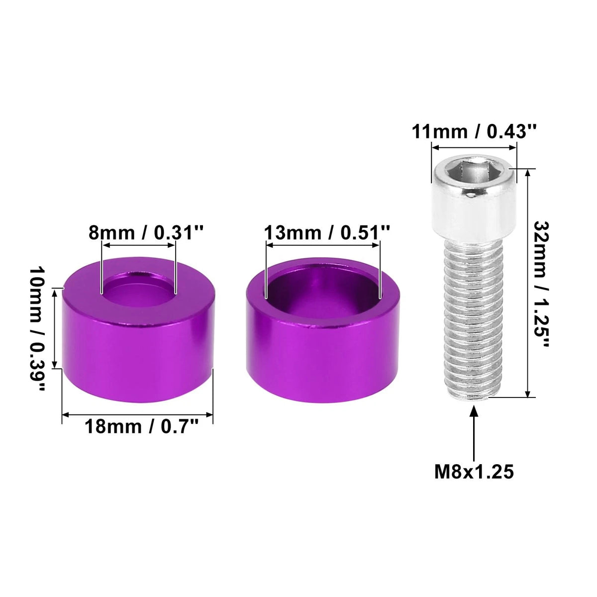 9 Pcs M8x1.25 Header Manifold Cup Washers Bolts Purple for Honda Civic Acura