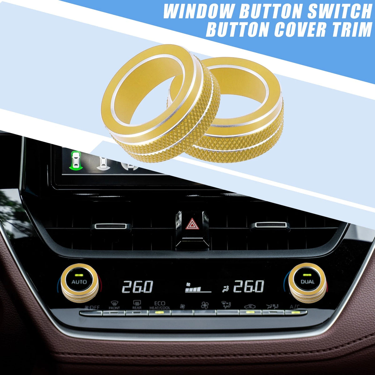 AC Control Switch Knob Cover for Toyota Corolla 2020-2022 Gold Tone (2 x)