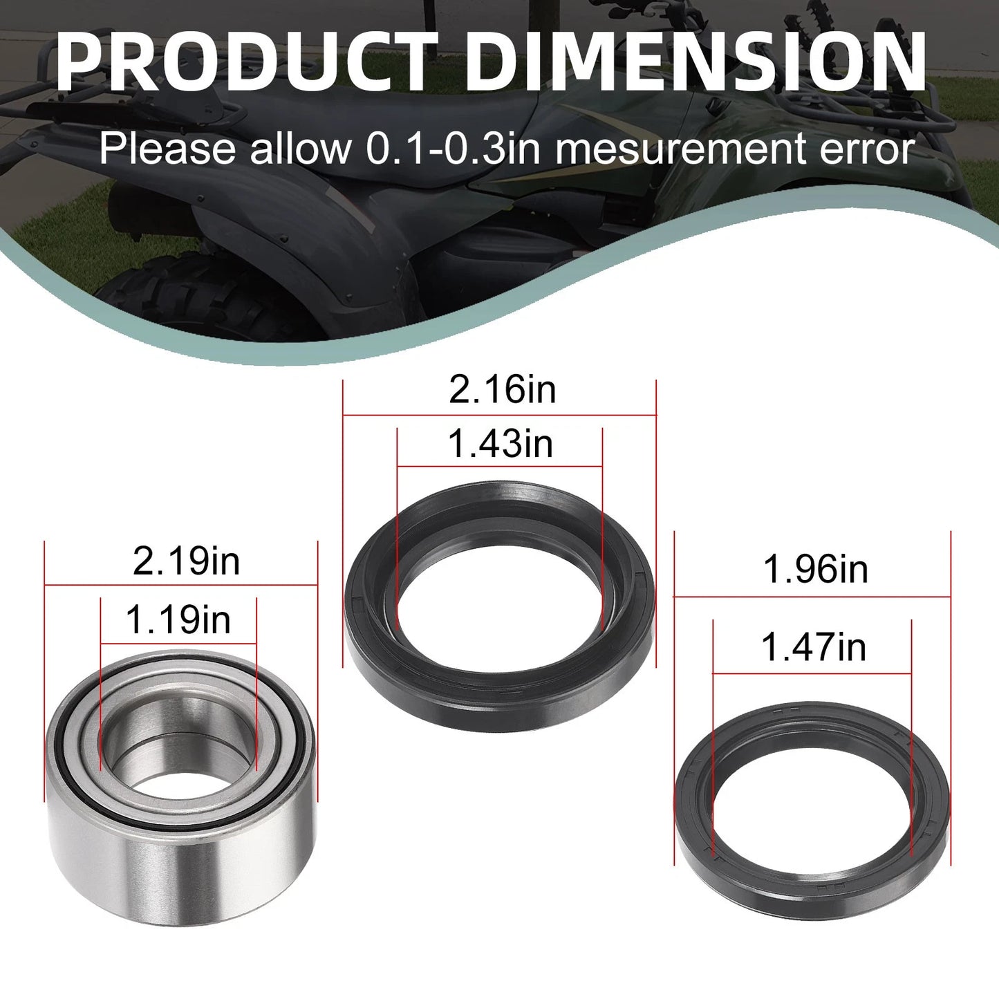 2Pcs Front Wheel Bearing & Seal Kit for Kawasaki Bayou 300/400 (1998–2008)