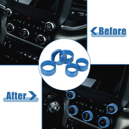 5x Blue Car AC Radio Switch Knob Cover for Dodge Ram 1500 (2018-2020)