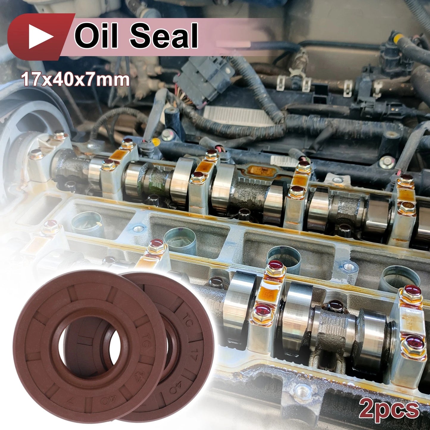 Oil Seal 2 x Seal Ring Rotary Shaft Seal FKM Rubber 17x40x7mm Brown