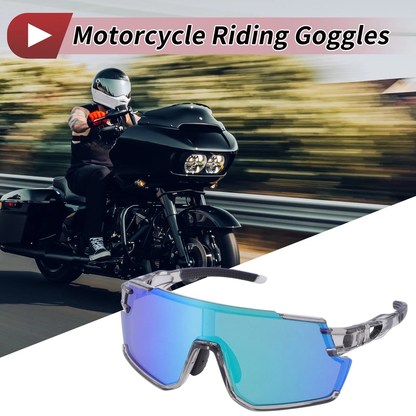 Motorcycle Riding Goggles Green Lens Gray Frame Cycling Sunglasses