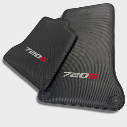 Floor Mats Set for McLaren 720S Black Carbon Fiber Leather (2017-2023)