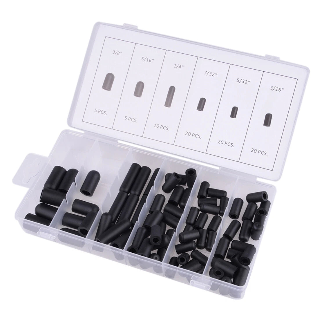 80pcs Rubber Carburetor & Vacuum Cap Assortment 3/16" - 7/32" for Cars