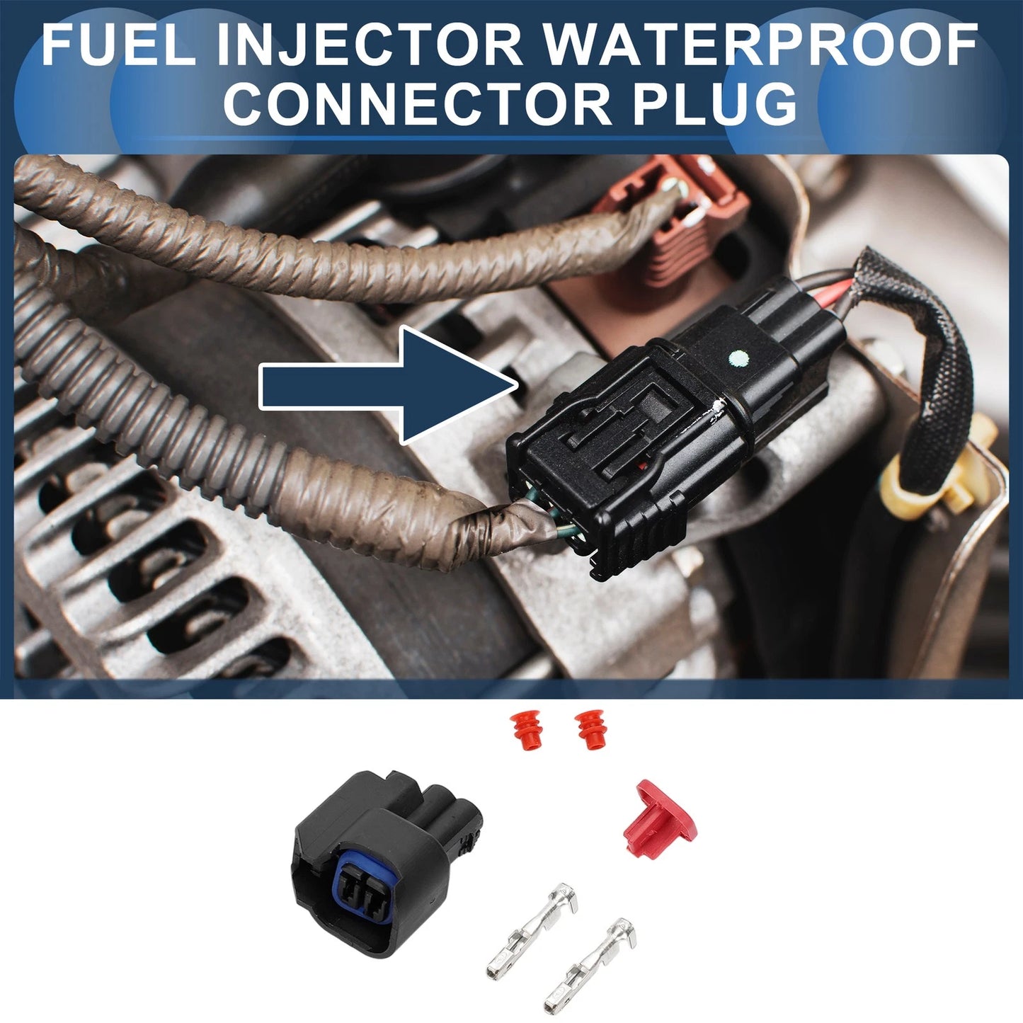2 Pin Fuel Injector Waterproof Connector Plug for Chevrolet Black