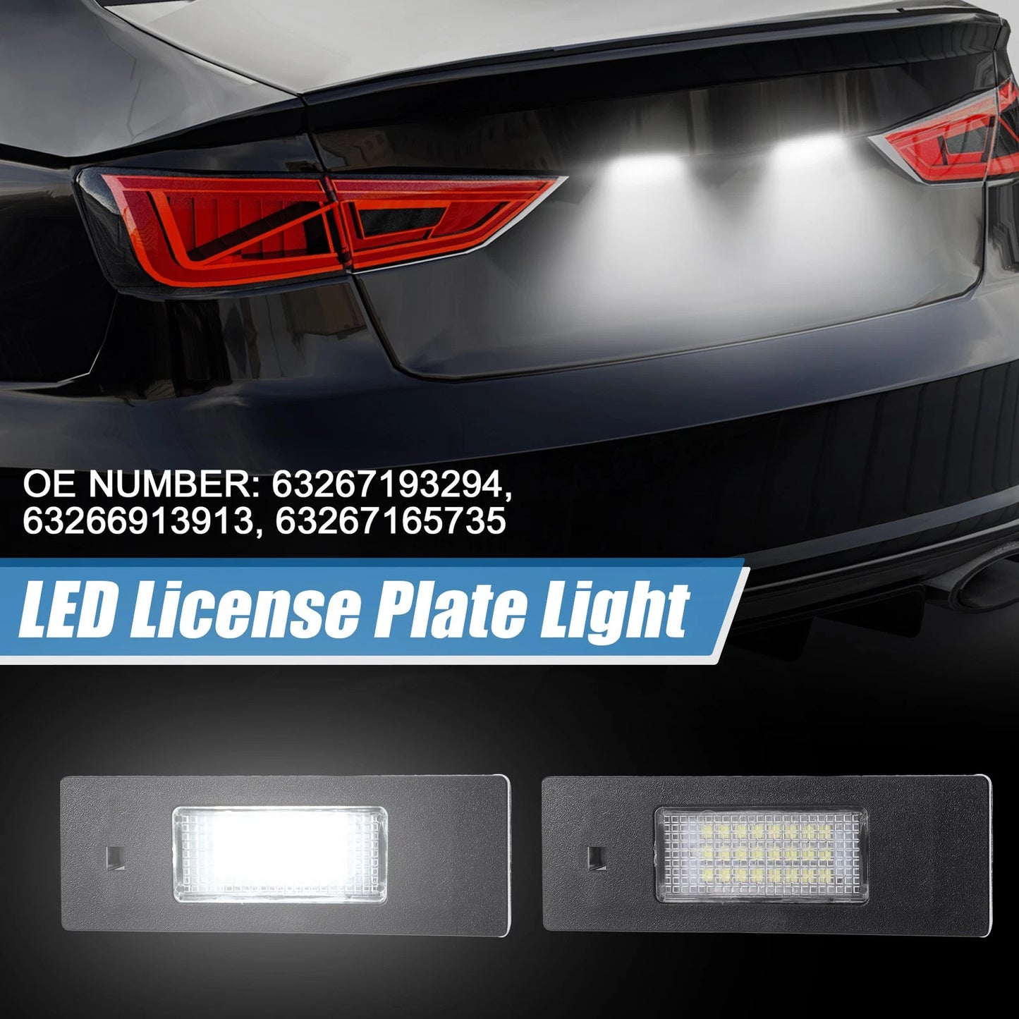 1 Pair White LED Car License Plate Light Assembly for BMW