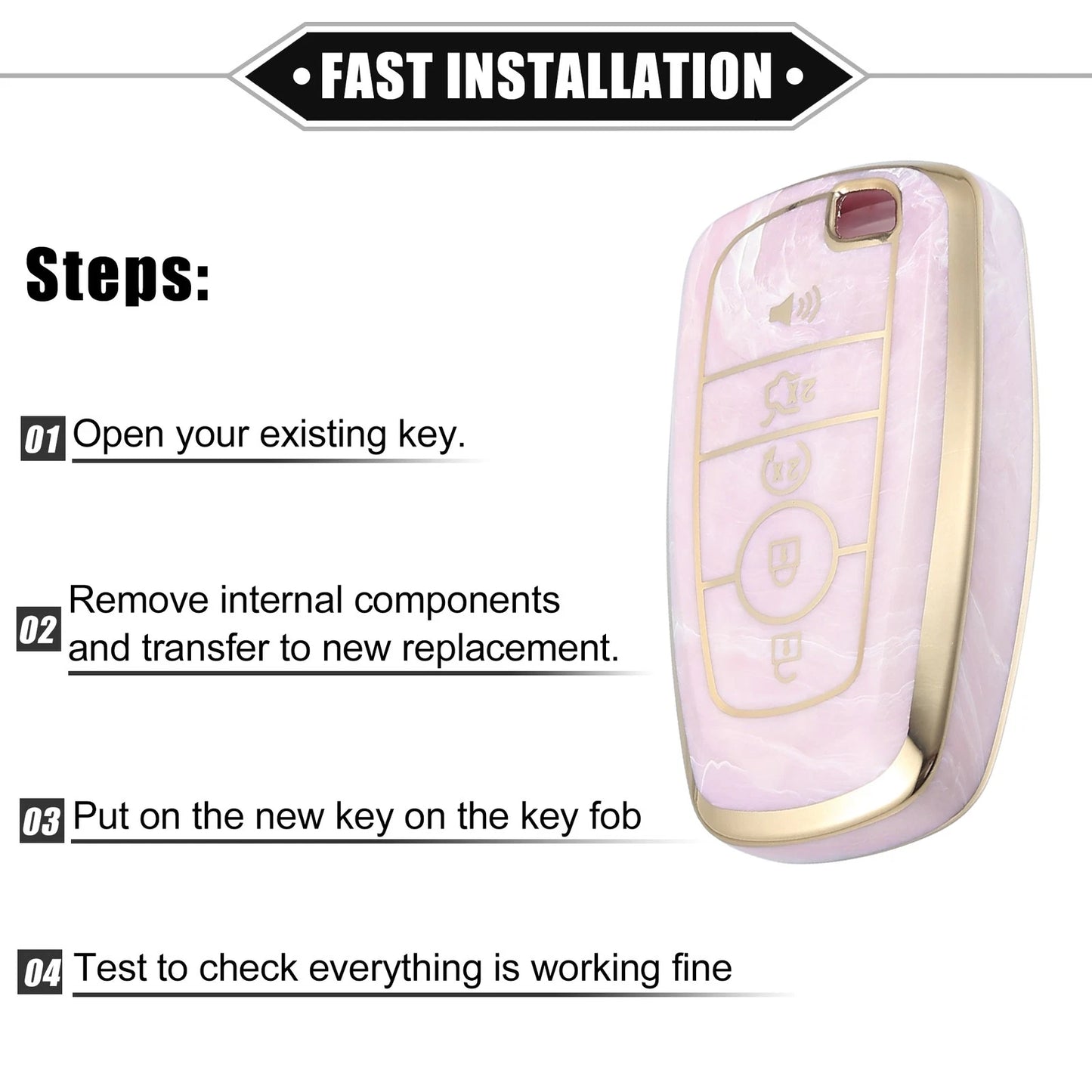 Key Fob Cover 5 Button for Ford Smart Key (Compatible) - Pink