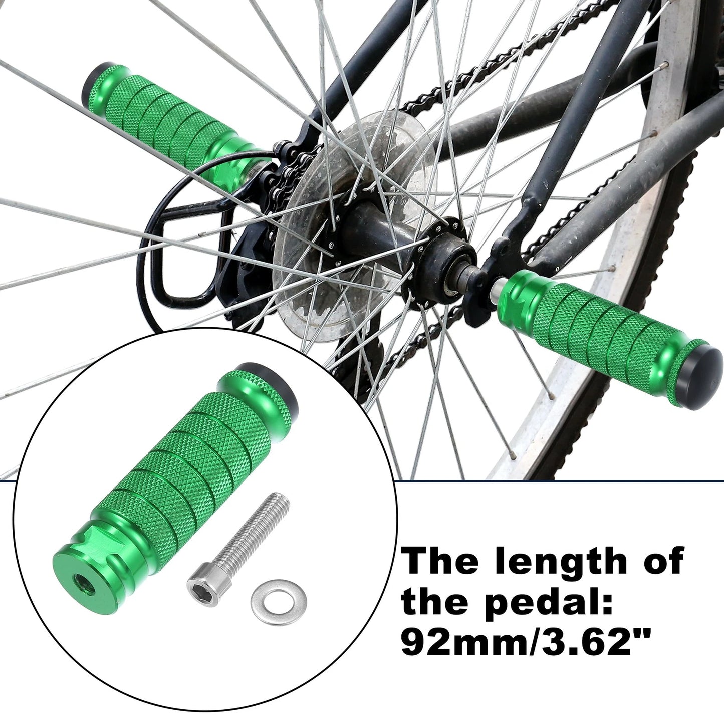 Pair Rear Foot Pegs Green for BMX MTB Bike 1/4 Inch Axles