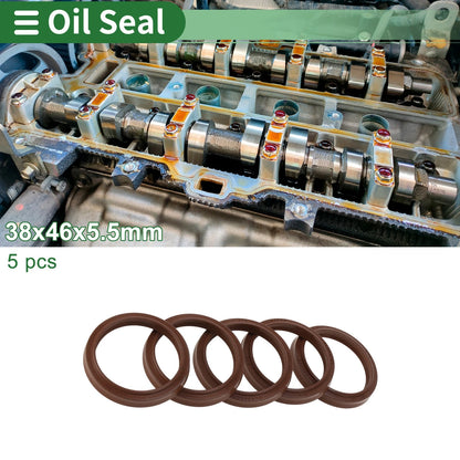 Oil Seal 38x46x5.5mm Seal Ring FKM Rubber Brown 5 Pcs