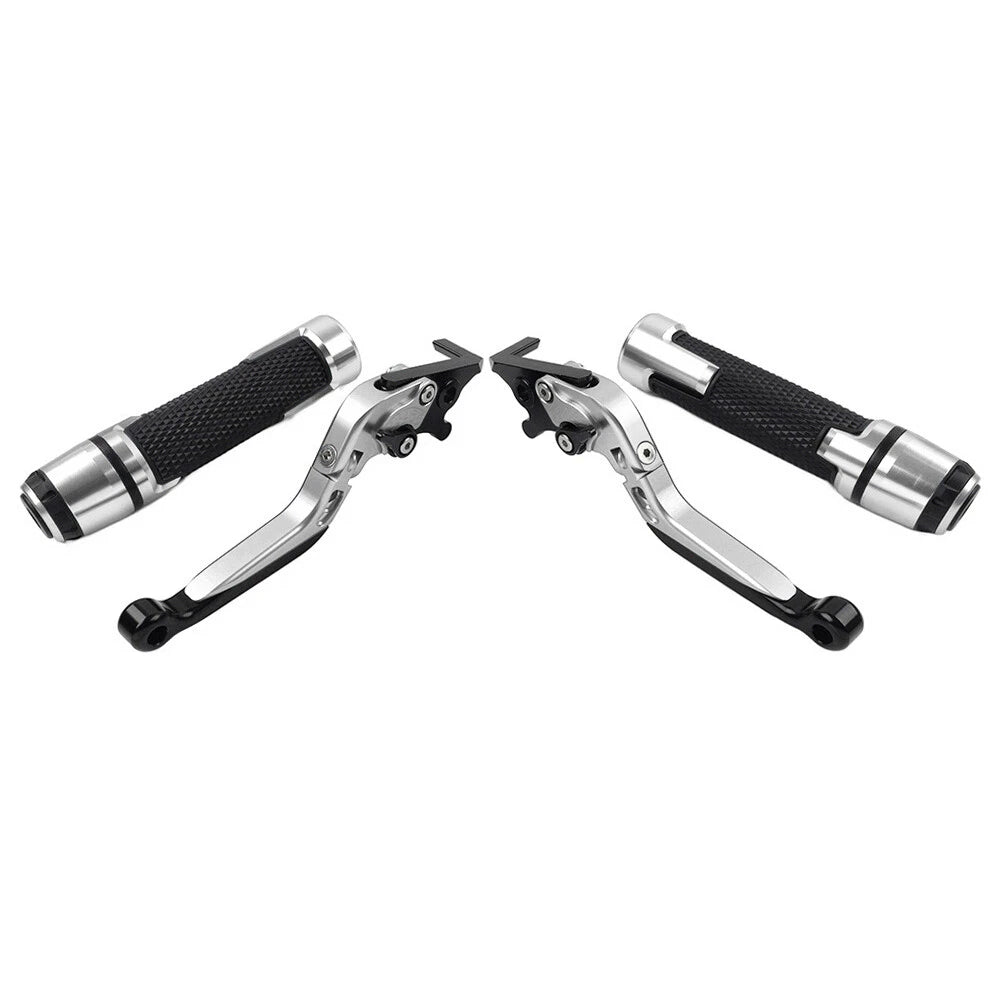 Silver Extendable Brake Clutch Levers & Handlebar Grips for Kawasaki ZX6RR