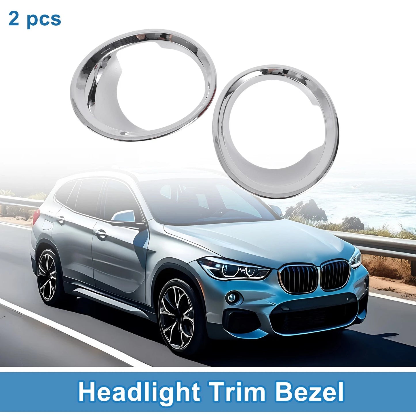Car Front Left & Right Headlight Trim Bezels for BMW X1 (2016-2019)