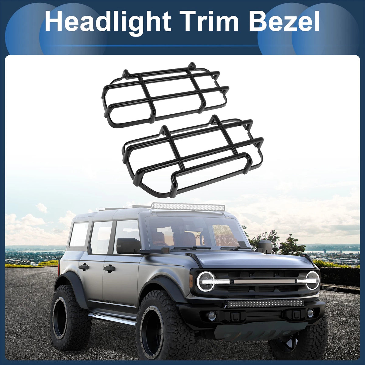 Headlight Trim Bezels for Ford Bronco (Fits 2021-2023) - 2 x Black