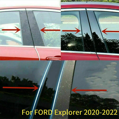 6 x Gloss Black Pillar Post Cover Door Trim for FORD Explorer (2020–2022)