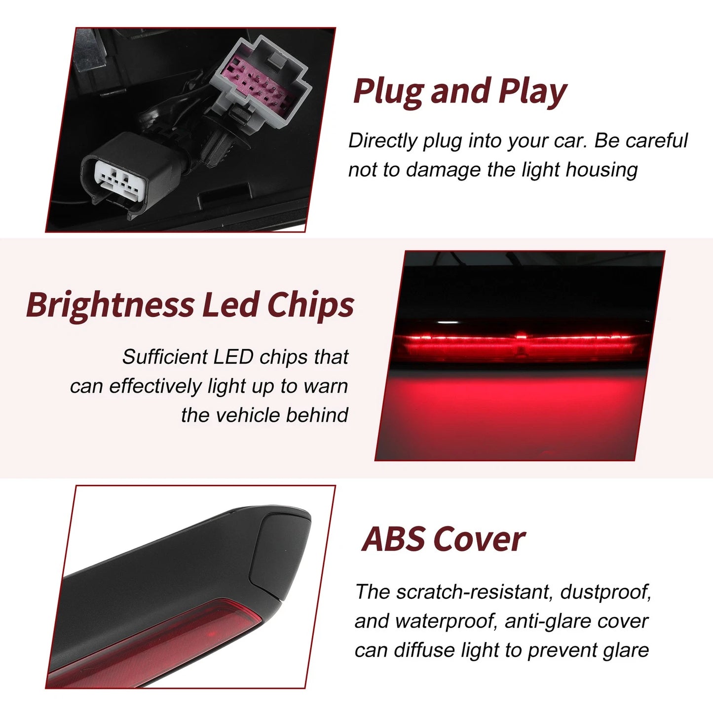 Red High Mounted LED Third Brake Light for Ford Transit 150 250 (2015-2023)