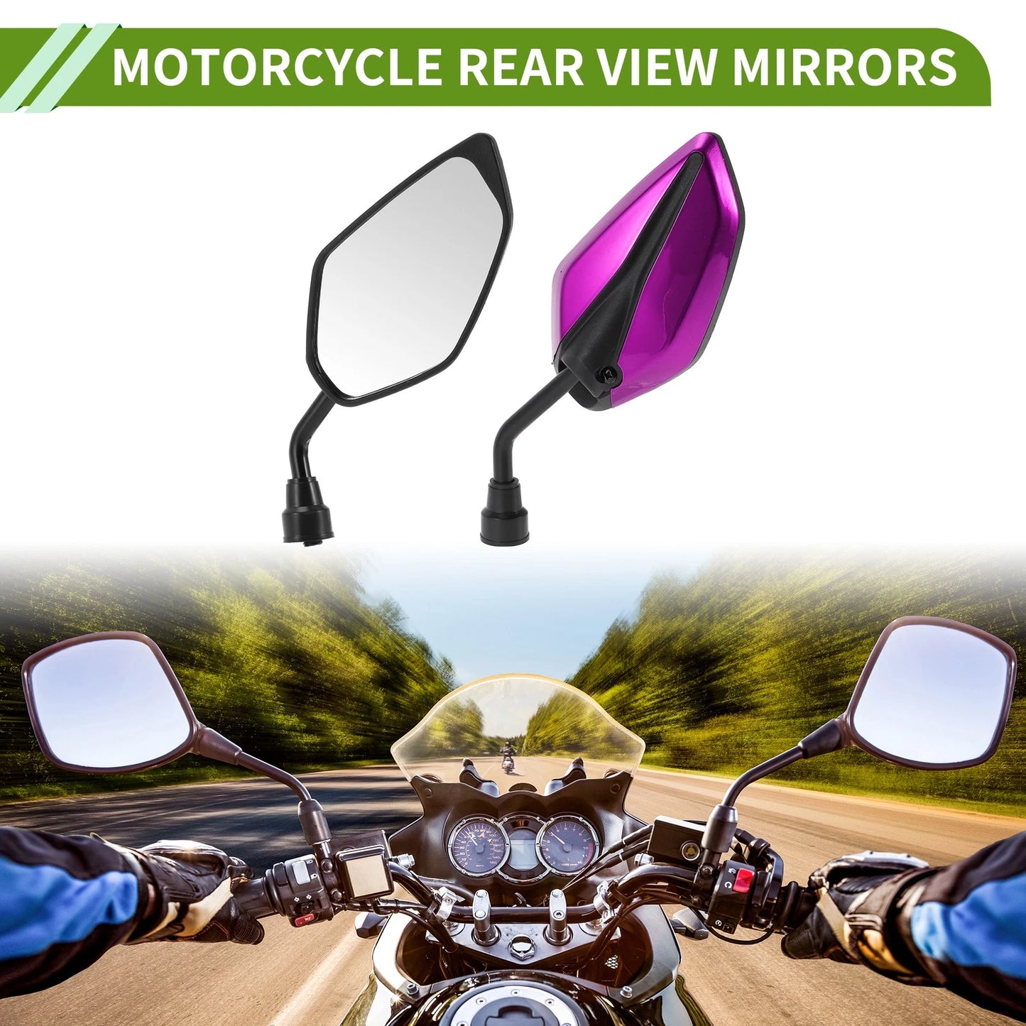 Rear View Mirrors Leaf Shape Purple Iron Plastic 1 Set for M10 Motorcycle