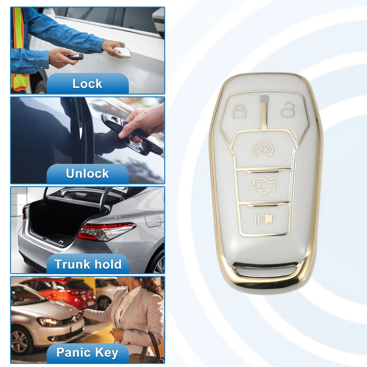 TPU Remote Key Fob Case Cover 5 Button for Ford Fusion F150 Mustang (2006-2020)