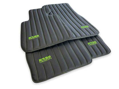 Floor Mats for Rolls Royce Ghost 2010-2019 Black Leather ER56 Design Green Logo