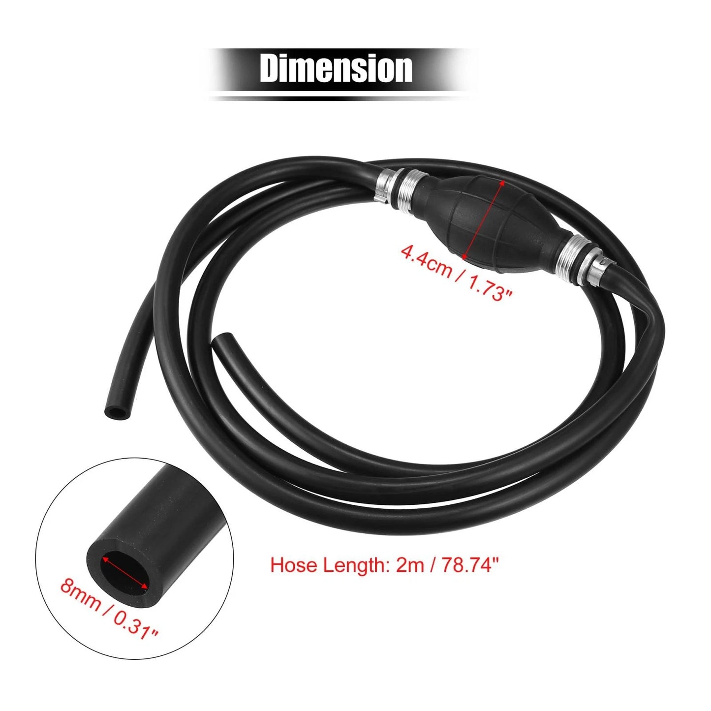 Hand Fuel Transfer Pump / 2m Long 8mm ID / Aluminum Joint for Car Motorcycle