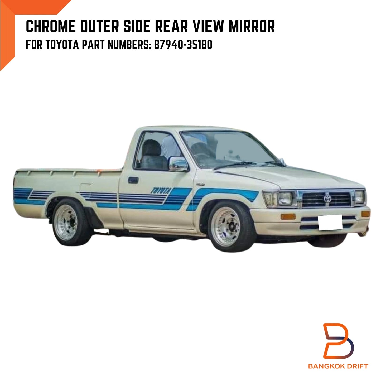 LH Chrome Wing Side Mirror for Toyota Hilux Ute 88-96