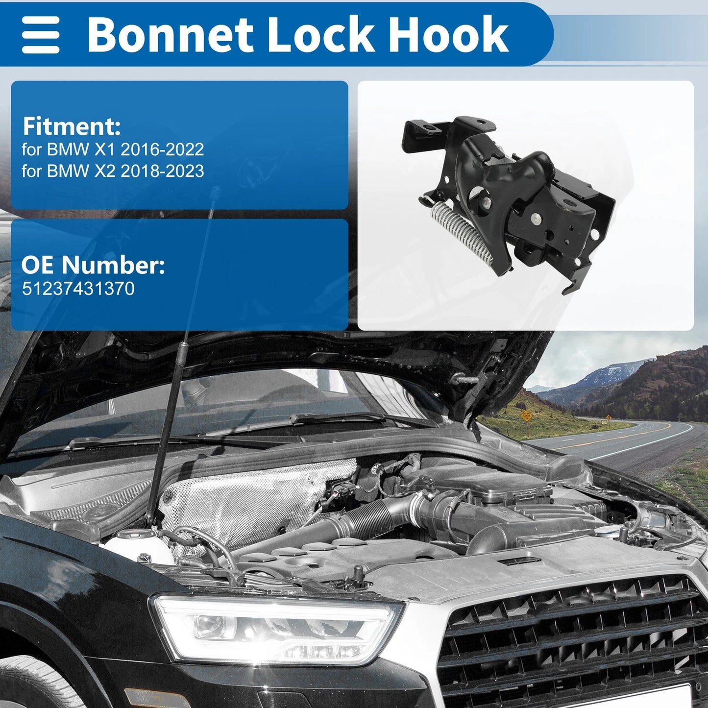 Hood Latch Assembly for BMW X1 (2013-2023) - Engine Lock Release 1 x Piece