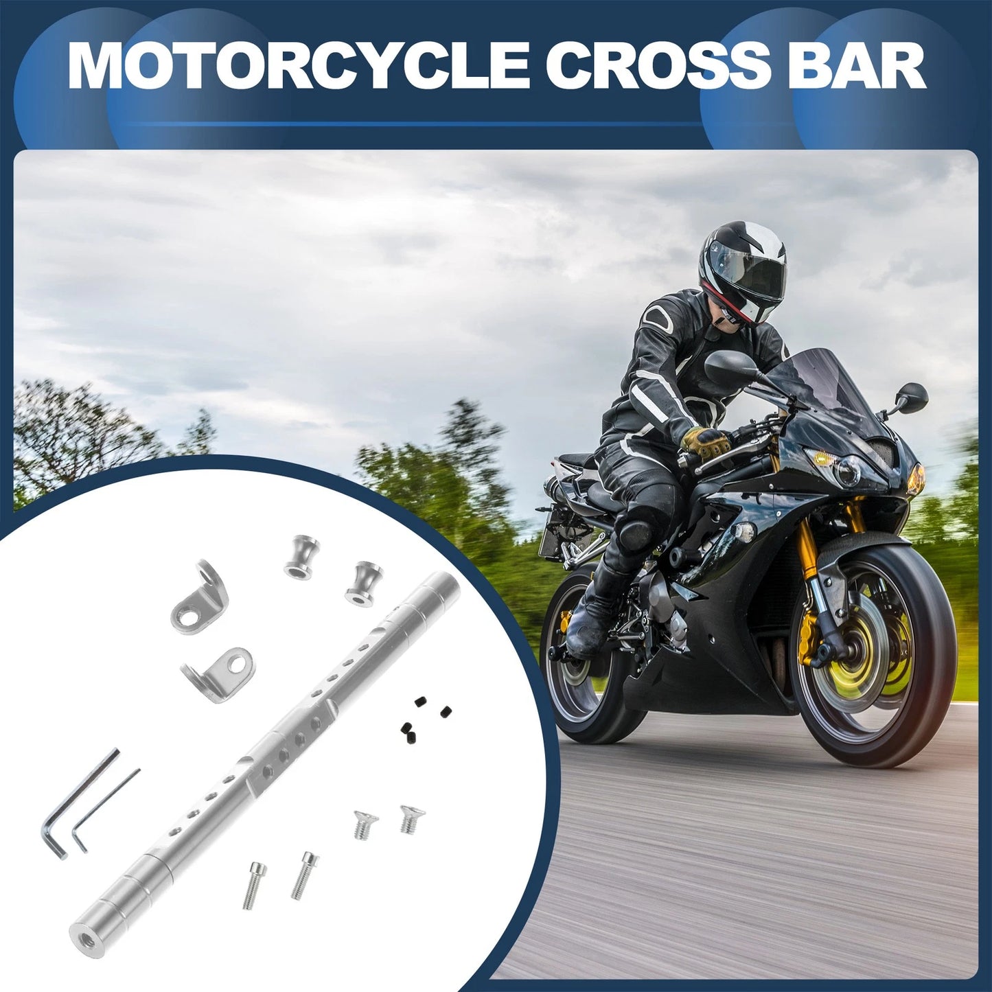 Cross Bar / 29cm / Mirror Mount Silver Tone for Motorcycle