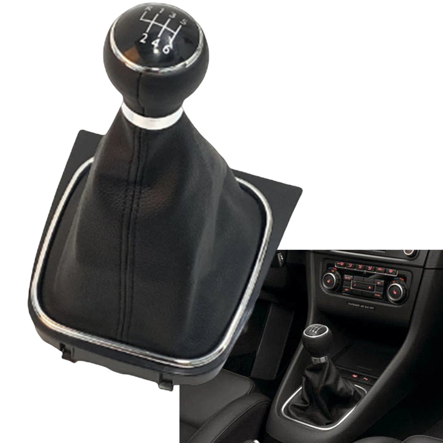 Gear Shift Button Leather Rootwood for VW Golf 6 (2008-2012)