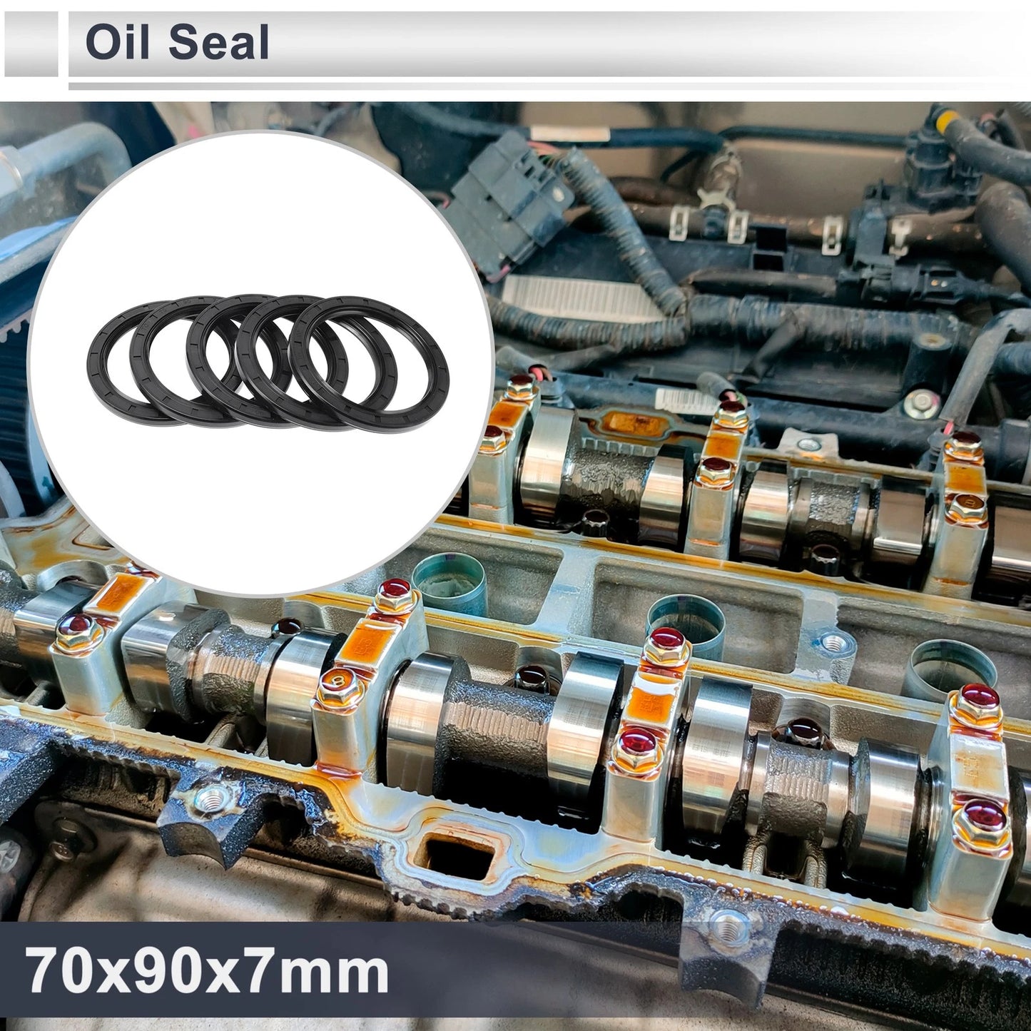 Oil Seal 70x90x7mm Black 5 Pcs Ring Rotary Shaft Nitrile Rubber for MakeModel