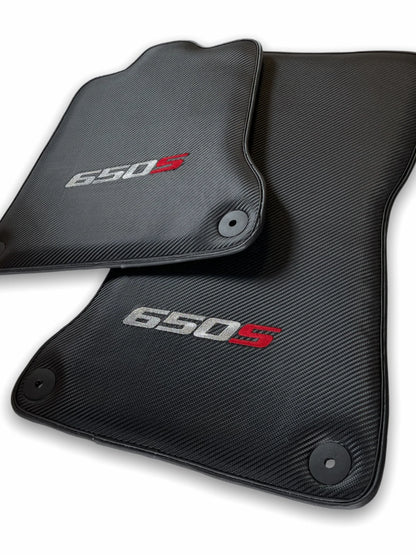 Floor Mats Set for McLaren 650S Black Carbon Fiber Leather (2014-2019)