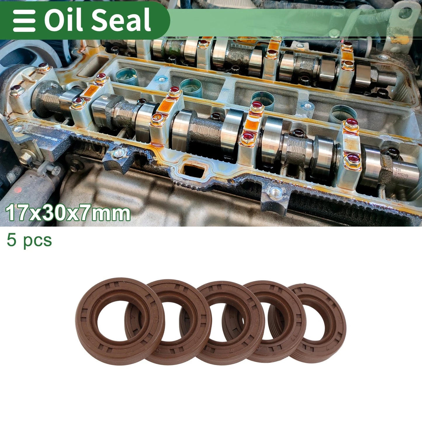 Oil Seal 17x30x7mm FKM Rubber High Pressure Brown 5 Pcs for Make Model