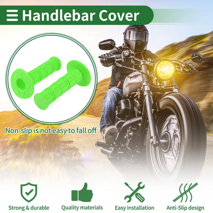 7/8" 22mm Motorcycle Hand Grips Cover Rubber Light Green Checkered Pattern