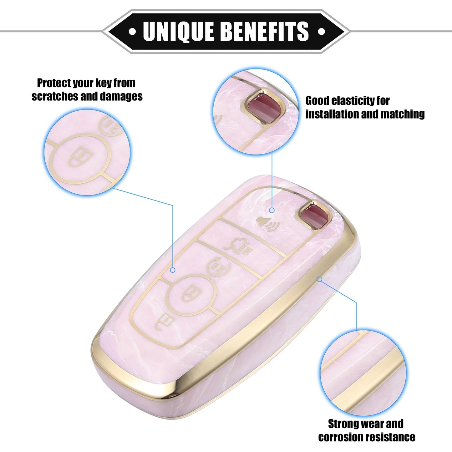 Key Fob Cover 5 Button for Ford Smart Key (Compatible) - Pink