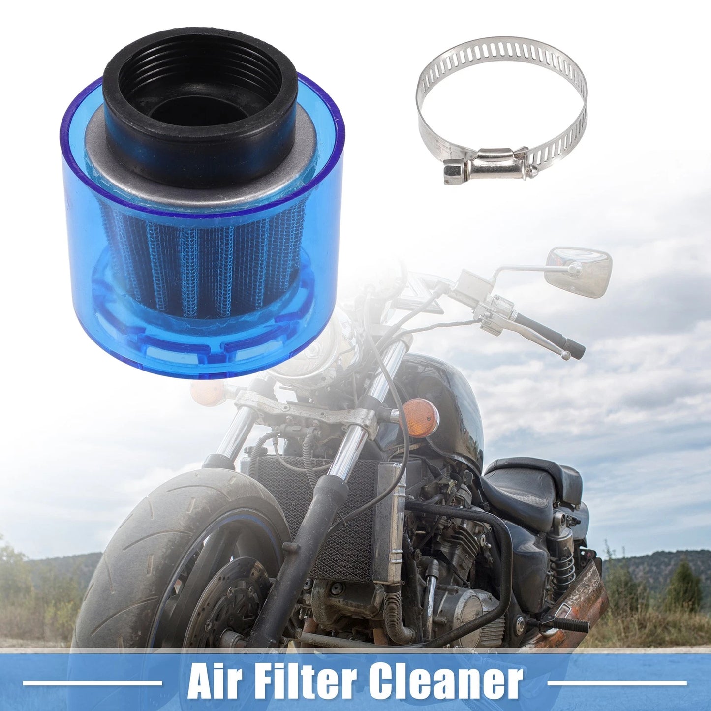 Air Filter Cleaner Straight 42mm/1.65" for Most Motorcycles Blue