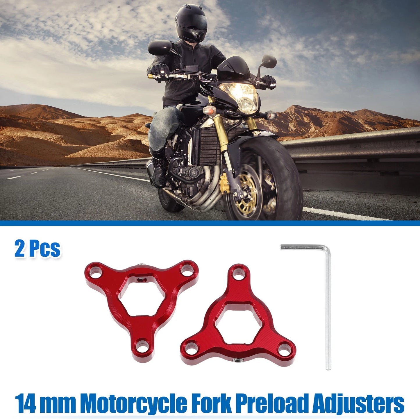 Fork Preload Adjusters 2 x 14mm Aluminum Alloy Red for Motorcycle