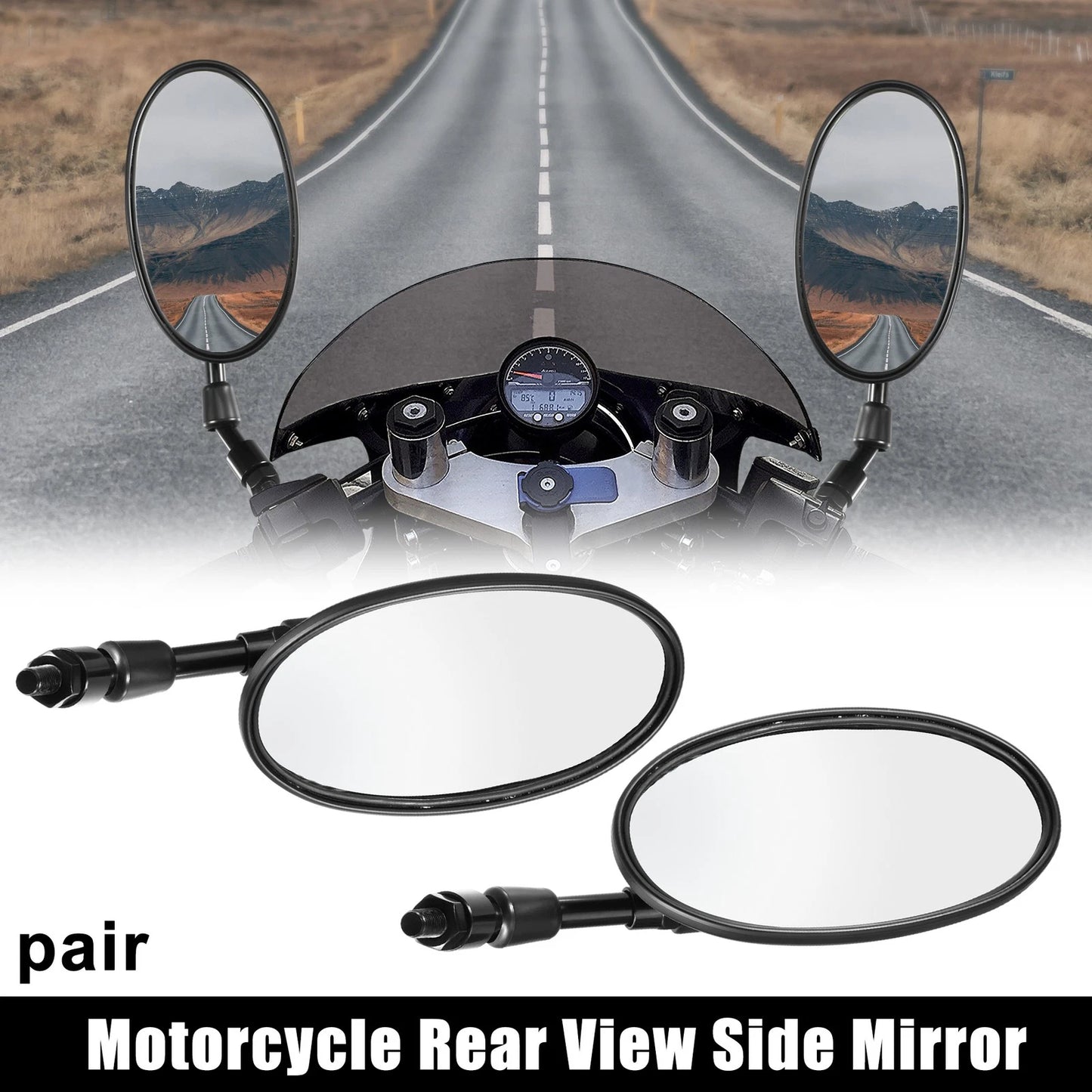 1 Pair 10mm Screw Thread Mirrors Rearview Mirror for Universal Black