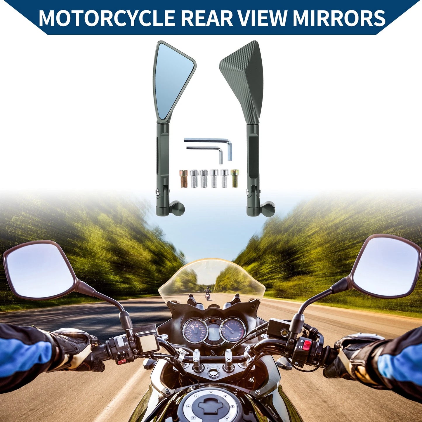 M8/M10 Triangle Shape Rear View Mirrors Aluminum Alloy for Car