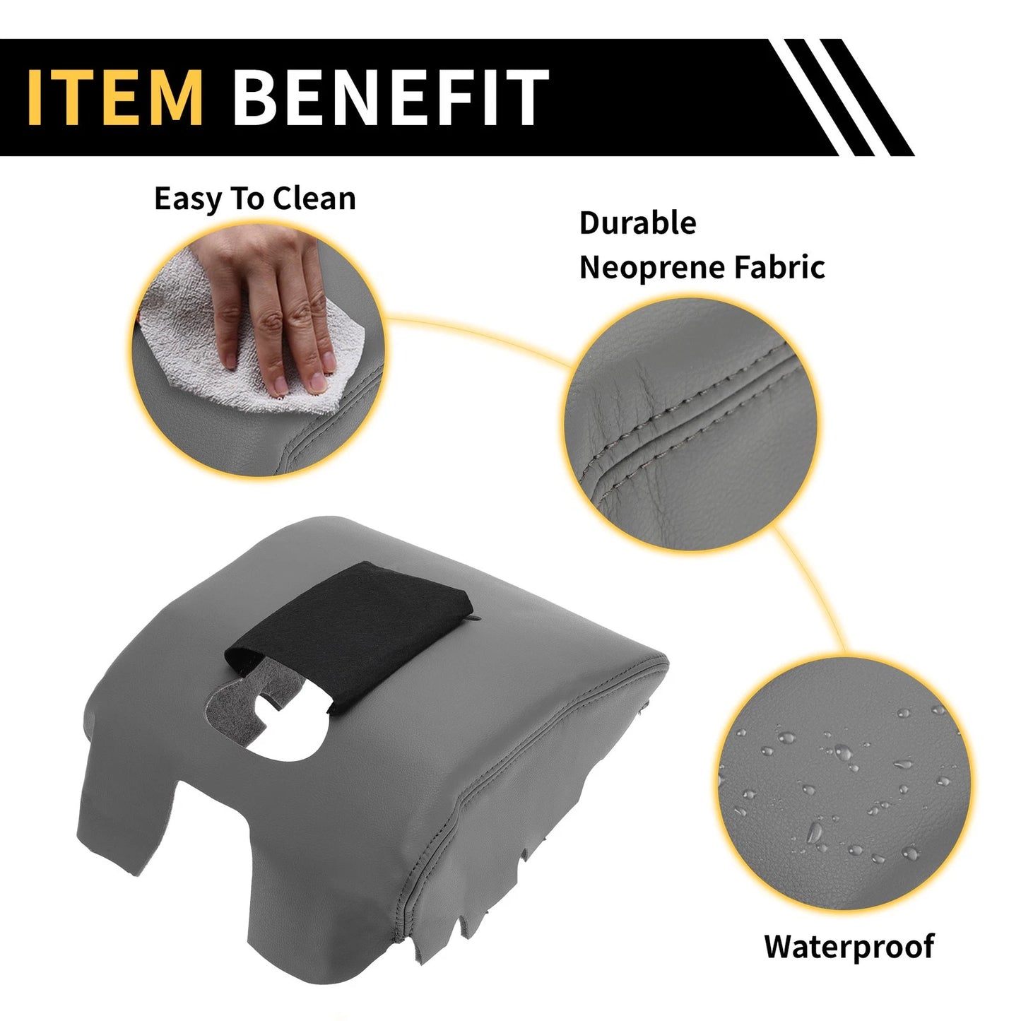 Console Lid Armrest Cover Microfiber Leather Dark Gray for GMC Sierra 1500