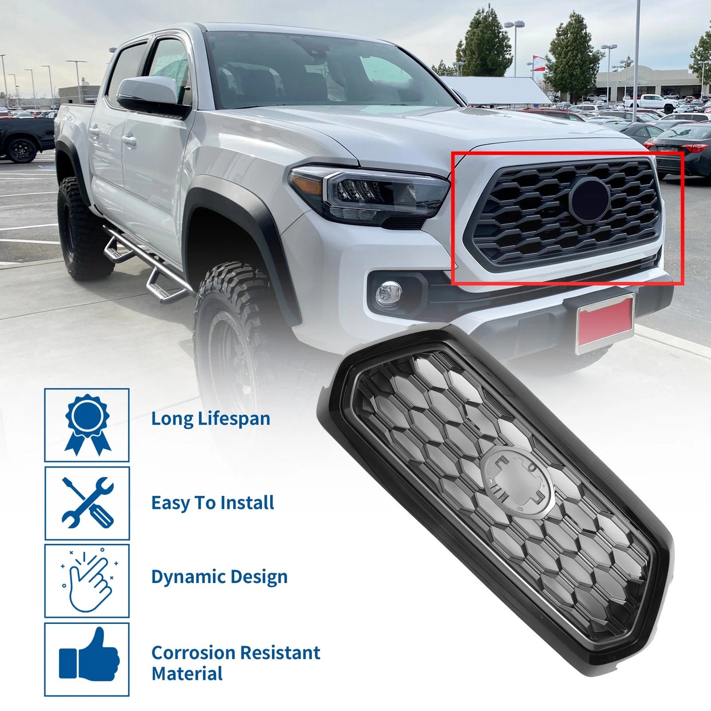 Hood Bumper Grille for Toyota Tacoma (2021-2023) Black Deep Gray