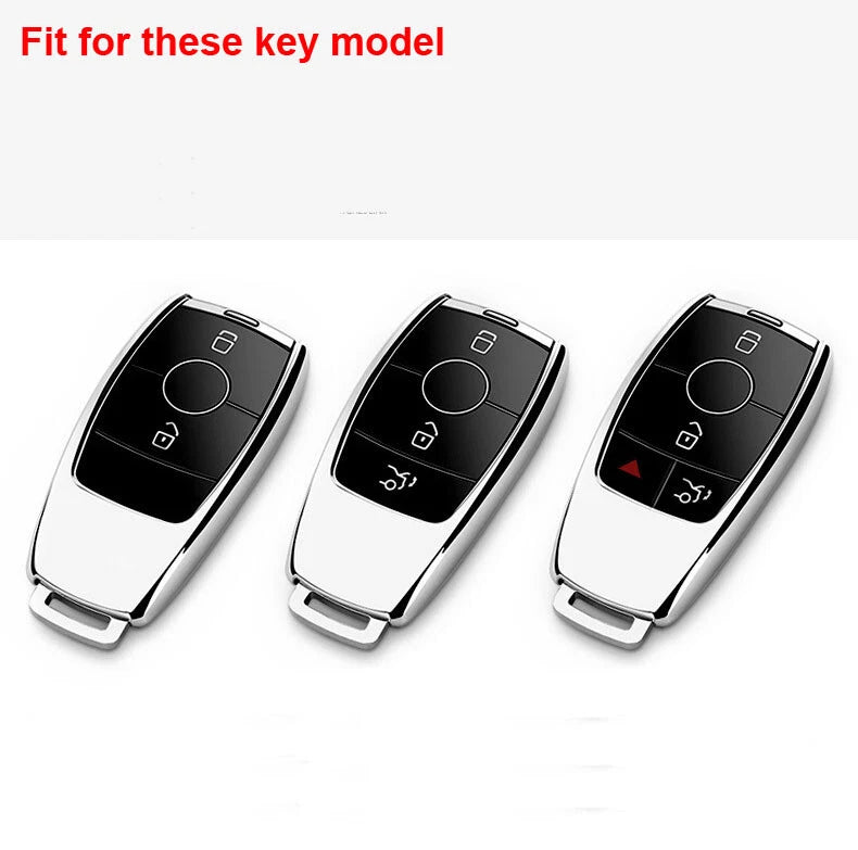Black Leather FOB Key Cover Remote Bag fit for Benz E class E200 E300 2016-18