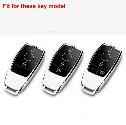 Black Leather FOB Key Cover Remote Bag fit for Benz E class E200 E300 2016-18